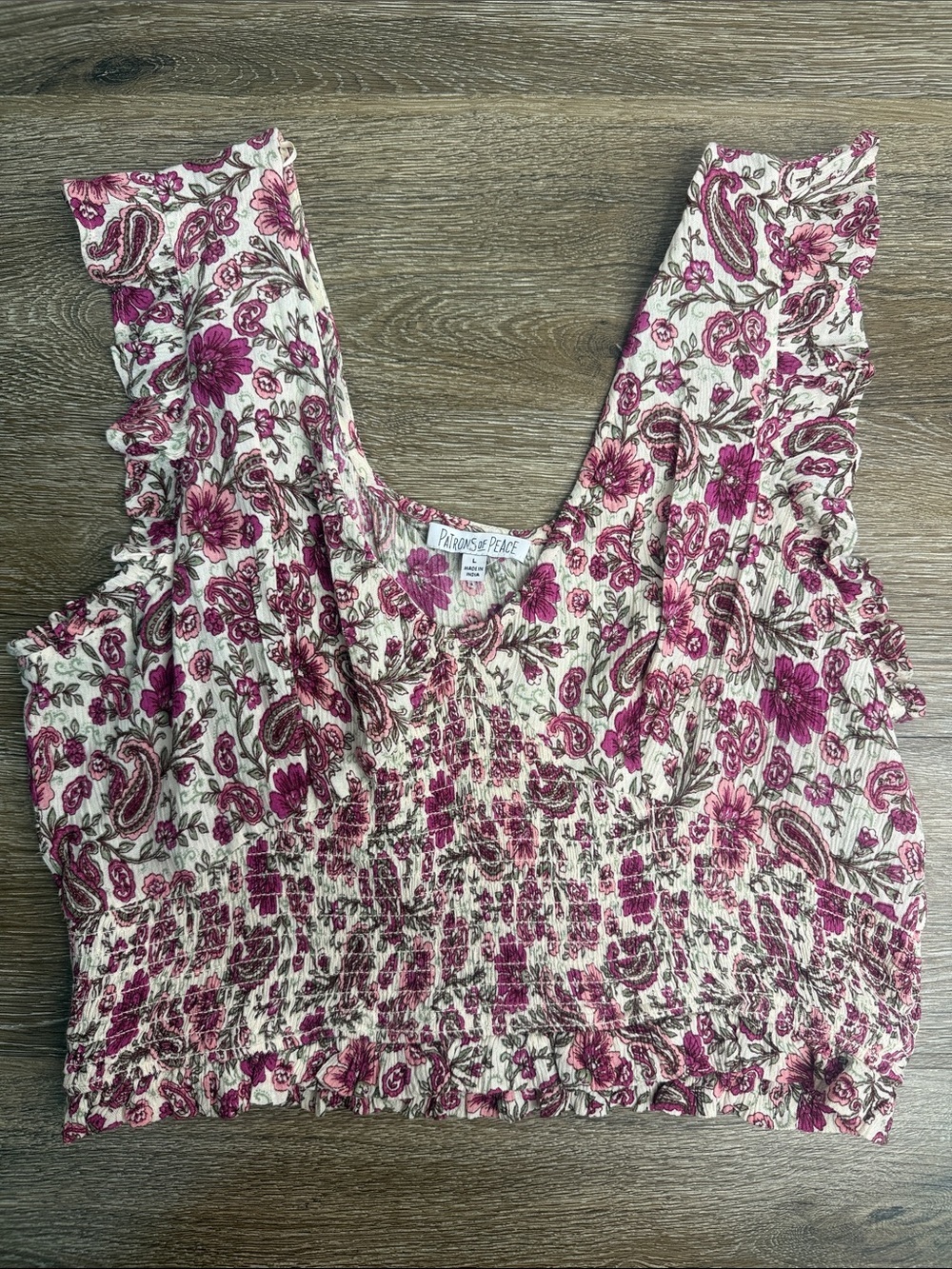 Patrons of Peace Begonia Floral Smocked Crop Top Boho Festival NWT Large